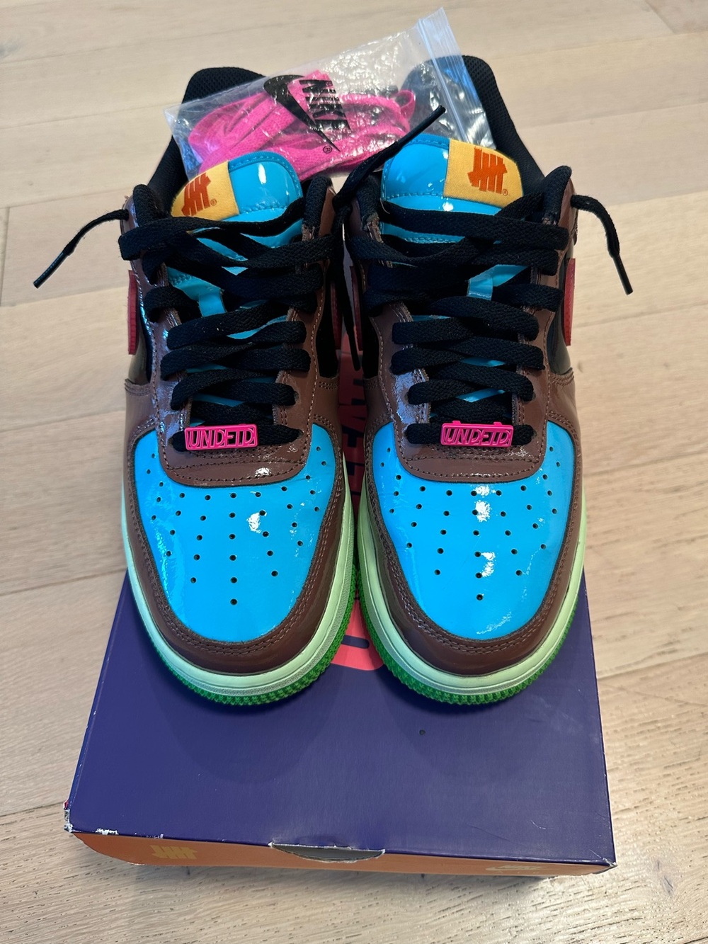 Undefeated Nike Air Force 1 Low Multicolor — Blue, Brown, Neon Green Accents